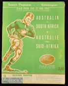 1953 South Africa v Australia Rugby programme: Large Ellis Park issue^ for the 1st Test of the