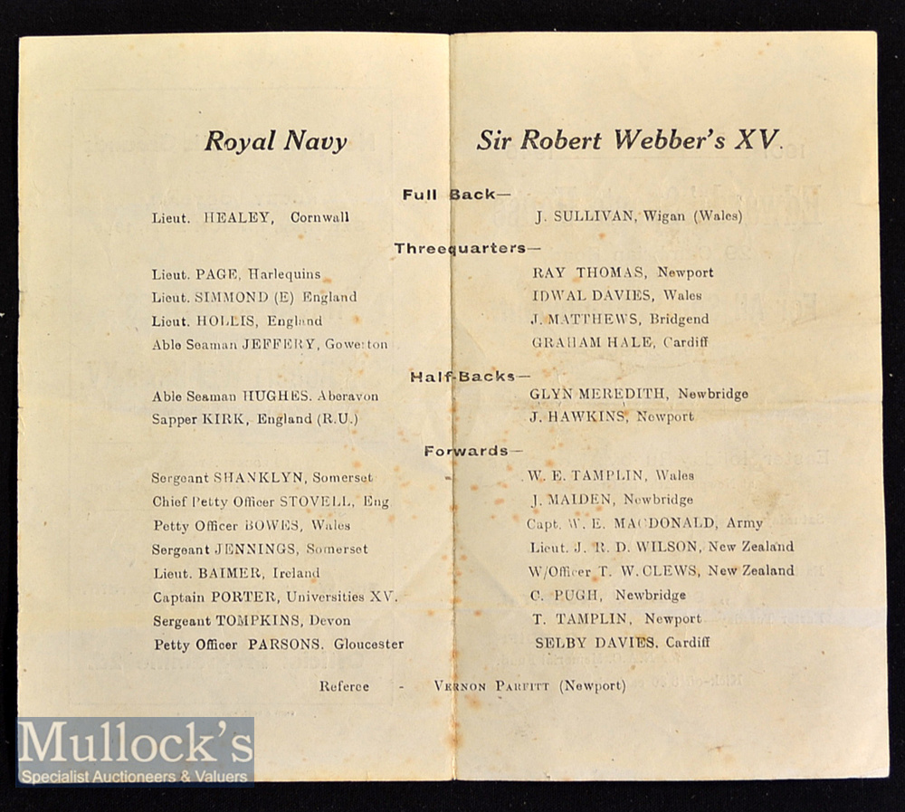 V Rare 1945 Wartime Rugby Programme at Newport: Very much of its time^ a small 4pp fold over paper - Image 2 of 2