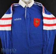 1980s or 1990s French Rugby Jersey: Large Adidas fully logoed and badged match worn jersey^ numbered