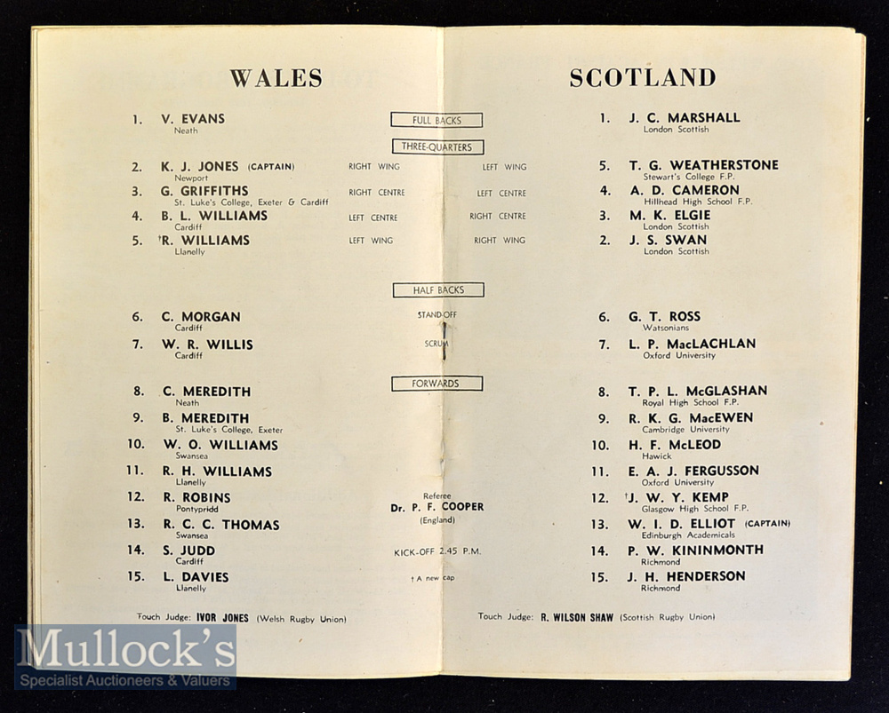 1954 Wales Rugby Programmes (3): Nice trio^ away at Ireland (Bryn Meredith debut)^ home against - Image 3 of 4
