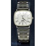 ‘Soccer Bowl 83’ Baume & Mercier Wristwatch with white dial^ black hands and numerals^ cushion