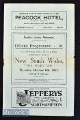Rare 1927 E Midlands^ Notts^ Derby & Lincs v the NSW Waratahs Rugby Programme: On blue paper^ 8pp