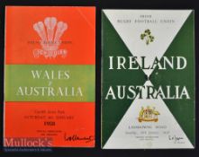 1958 Australian Wallabies Rugby Programme Pair (2): Very minor faults only on issues v Wales at