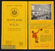 1930 Scotland v Wales Rugby Programme: Very clean but^ as is typical^ spine completely split and