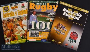 1991/99/2006 Australia v England Test Rugby Programmes (3): Large packed Sydney editions from