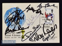 Scarce 1966 World Cup Postcard Signed by 8x players to include Geoff Hurst^ Gordon Banks^ Roger
