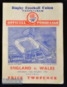 1935 England v Wales Rugby Programme: 4pp fold over Twickenham card^ with folds/creases but very