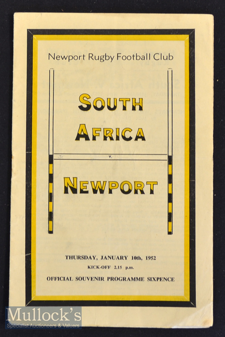 1952 Newport v S Africa Signed Rugby Programme: 12 pp attractive issue for the game won 12-6 by
