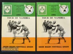 Rare 1991 Ireland Tour to Namibia Rugby Programmes (2): Pair of glossy 28pp issues^ similar except