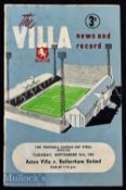 1961 League Cup final 2nd Leg Aston Villa v Rotherham United football programme date 5 Sept^ water