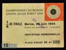 1954 World Cup Football Invitation to the Swiss World Soccer Championship. Personal invitation to