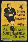 Scarce 1928 All Blacks SA Tour Souvenir Rugby Brochure: Sought-after^ attractive production^ missing