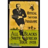 Scarce 1928 All Blacks SA Tour Souvenir Rugby Brochure: Sought-after^ attractive production^ missing