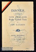 Very Rare 1928 Port Elizabeth Menu for the NZ All Black Rugby Team: Attractive fold over