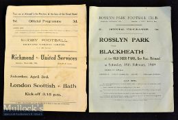 1948/1949 Vintage London Area Rugby Programmes: (2) Splendid survivors from the flimsy paper-