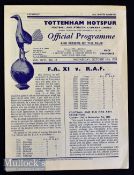 1953 F.A. XI v R.A.F Football Programme: Played at Tottenham Hotspur grounds 14th October 1953^