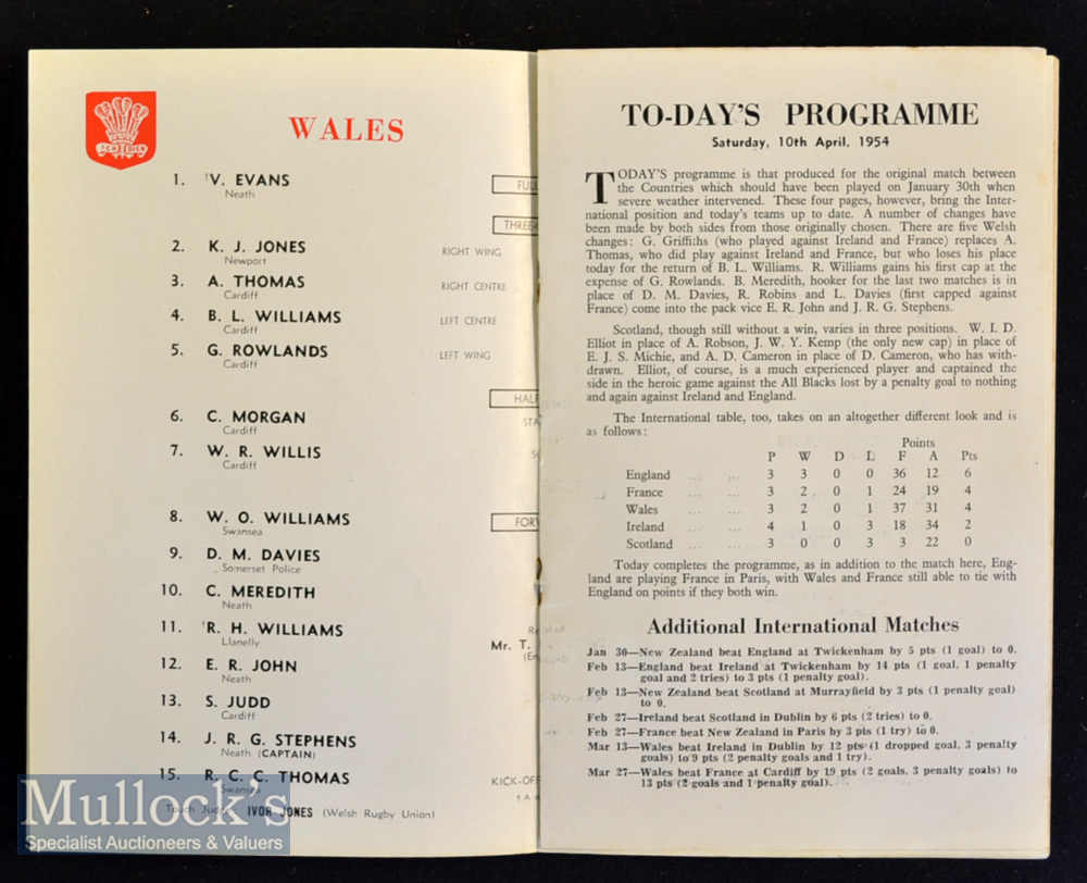 1954 Wales Rugby Programmes (3): Nice trio^ away at Ireland (Bryn Meredith debut)^ home against - Image 2 of 4