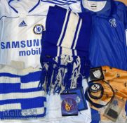 Chelsea football memorabilia to include white away shirt^ blue training shirt^ various T-Shirts^
