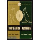 1969 S Africa v Australia Rugby Test Programme: Neat^ compact^ illustrated Durban magazine issue