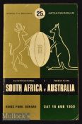 1969 S Africa v Australia Rugby Test Programme: Neat^ compact^ illustrated Durban magazine issue