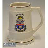 South African Ceramic Rugby Tankard: Good cream c.7” tall tankard with gold trim and heraldic