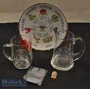1979-2005 Wales & Lions Rugby Miscellany (5): Two large glass engraved tankards^ one for the Wales