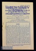 Pre-League 1949/50 Shrewsbury Town v Bradford Park Avenue football programme date 15 Oct staple