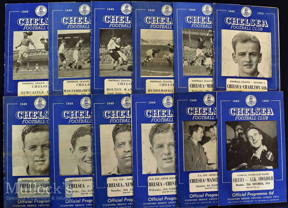 1949/50 Chelsea home football programmes to include Fulham^ Stoke City^ Charlton Athletic^