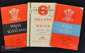 1954 Wales Rugby Programmes (3): Nice trio^ away at Ireland (Bryn Meredith debut)^ home against