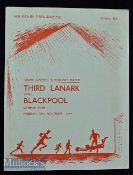 1959 Third Lanark v Blackpool football programme date 30 Nov at Cathkin Park^ floodlight match^ good