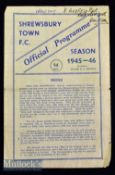 1945/46 Shrewsbury Town v Rest of the League football programme date 4 May^ midland league^ notes
