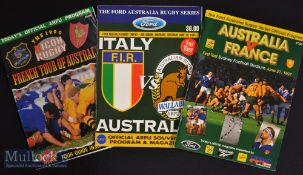 1990/94/97 Australia v France and Italy Test Rugby Programmes (3): Large colourful issues for the