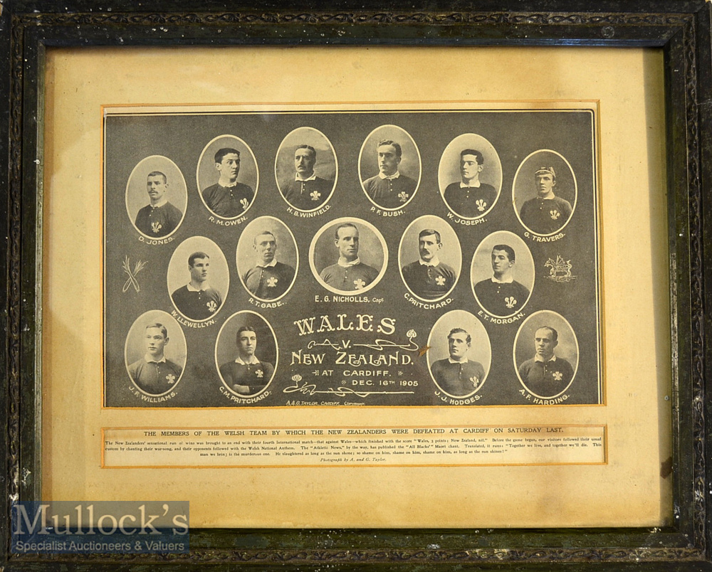 Rare 1905 Framed picture of the Welsh Team who beat the All Blacks: 16” x 12”^ mounted framed and