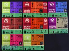 Set of 8x tickets for the 1970 Mexico Football World Cup dates include June 2^ 3^ 6^ 7^ 10^ 11^ 20