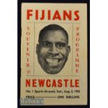 Very rare 1952 Newcastle (NSW) v Fiji Rugby Programme: With startlingly bold Fijian full face cover^