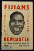 Very rare 1952 Newcastle (NSW) v Fiji Rugby Programme: With startlingly bold Fijian full face cover^