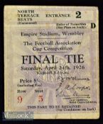 1926 FA Cup Final Football Ticket: Bolton Wanderers v Manchester City at Wembley 24th April 1926