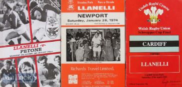 Llanelli RFC Rugby Programme Trio (3): v Newport 1974 & v Petone (NZ) 1987 and the WRU Cup Final