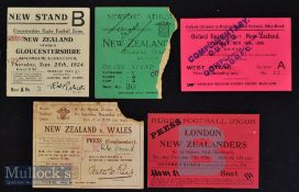 Rare & Special Collection of 1924-5 NZ Invincible All Black Rugby Tickets/Passes (5): Wonderful card