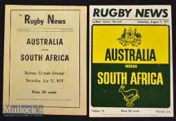 1971 Australia v S Africa Rugby Test Programmes (2): The 1st and 3rd Test issues^ both at Sydney