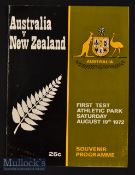 1972 New Zealand v Australia Test Rugby Programme: Large detailed edition for the 1st Test at
