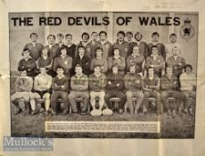 Huge rare 1971 Wales Rugby Squad Photograph: 24.5” x 19.5” incl white borders^ striking black &