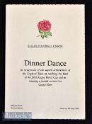 1992 RFU Rugby Special Dinner Dance Card/Guest List: Neat clean 8pp card & paper issue for the