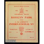 1953 Rare Rosslyn Park Rugby Programme: 4pp foldover card issue for special 75th Anniversary game