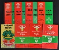 Wales and Ireland Rugby programmes (8): From Cardiff or in one case Dublin for 1973^ 1975^ 1977^