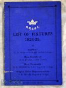 Rare 1924-5 Oxford University Rugby Fixture Card: incl the fixture against The New Zealand “