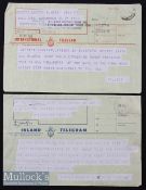 1967 NZ All Blacks UK Tour Congratulatory Rugby Telegrams (2): Two original telegram sheets^ with
