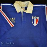 1990s France Match worn Rugby Jersey: Adidas XL Blue Jersey with ironed-on No. 10 treverse^ with
