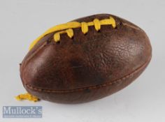 Signed 1937 Springboks & All Blacks Miniature Rugby Ball: Brown leather laced miniature Ball