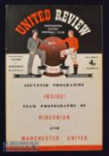 1952 Manchester United v Hibernian football programme friendly match^ date 29 March^ a clean